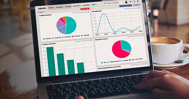 Laptop with analytics dashboard shown on its screen