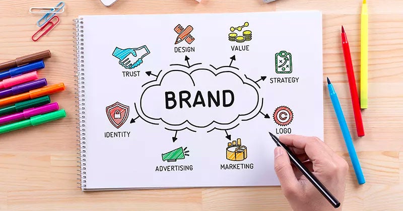 Hand drawn illustration that says "Brand"