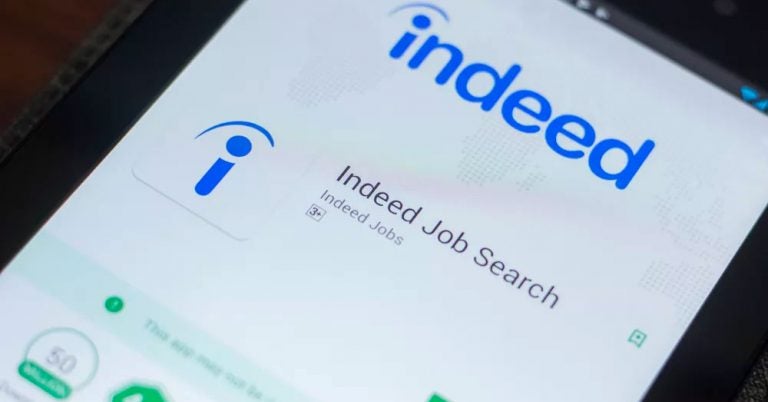 Screenshot of the Indeed website displayed on a smartphone