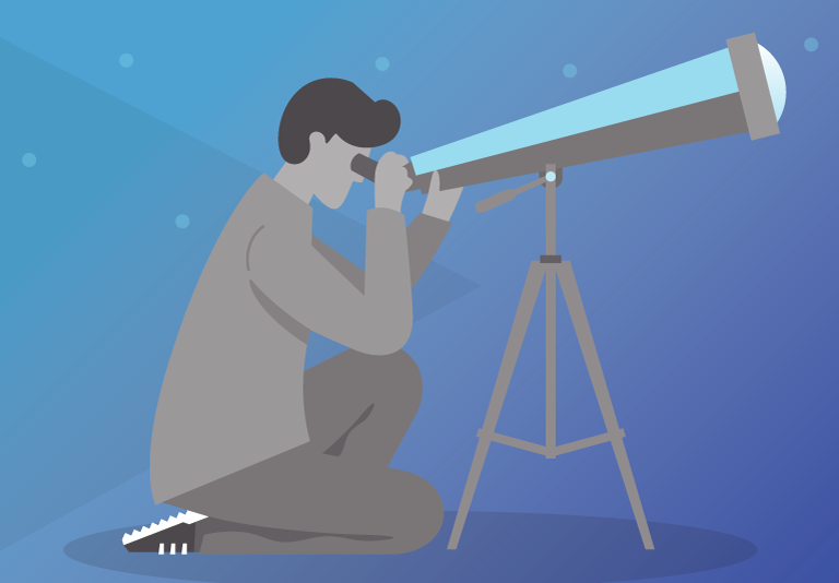 Illustration of a person looking through a telescope