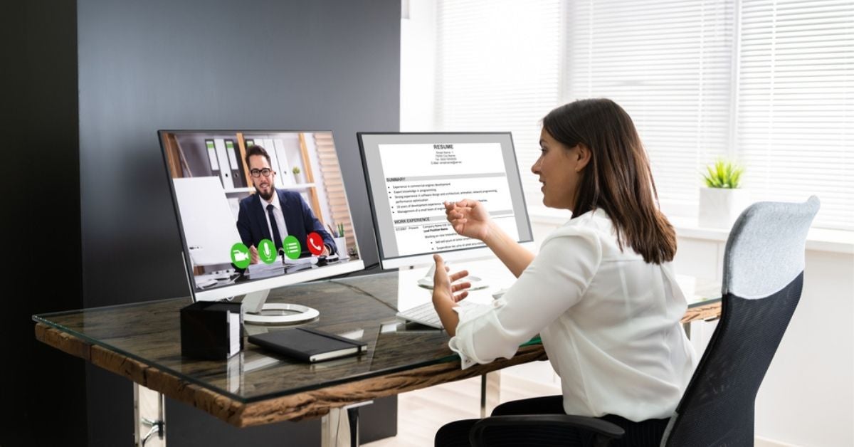 Woman talking to a man on a video call