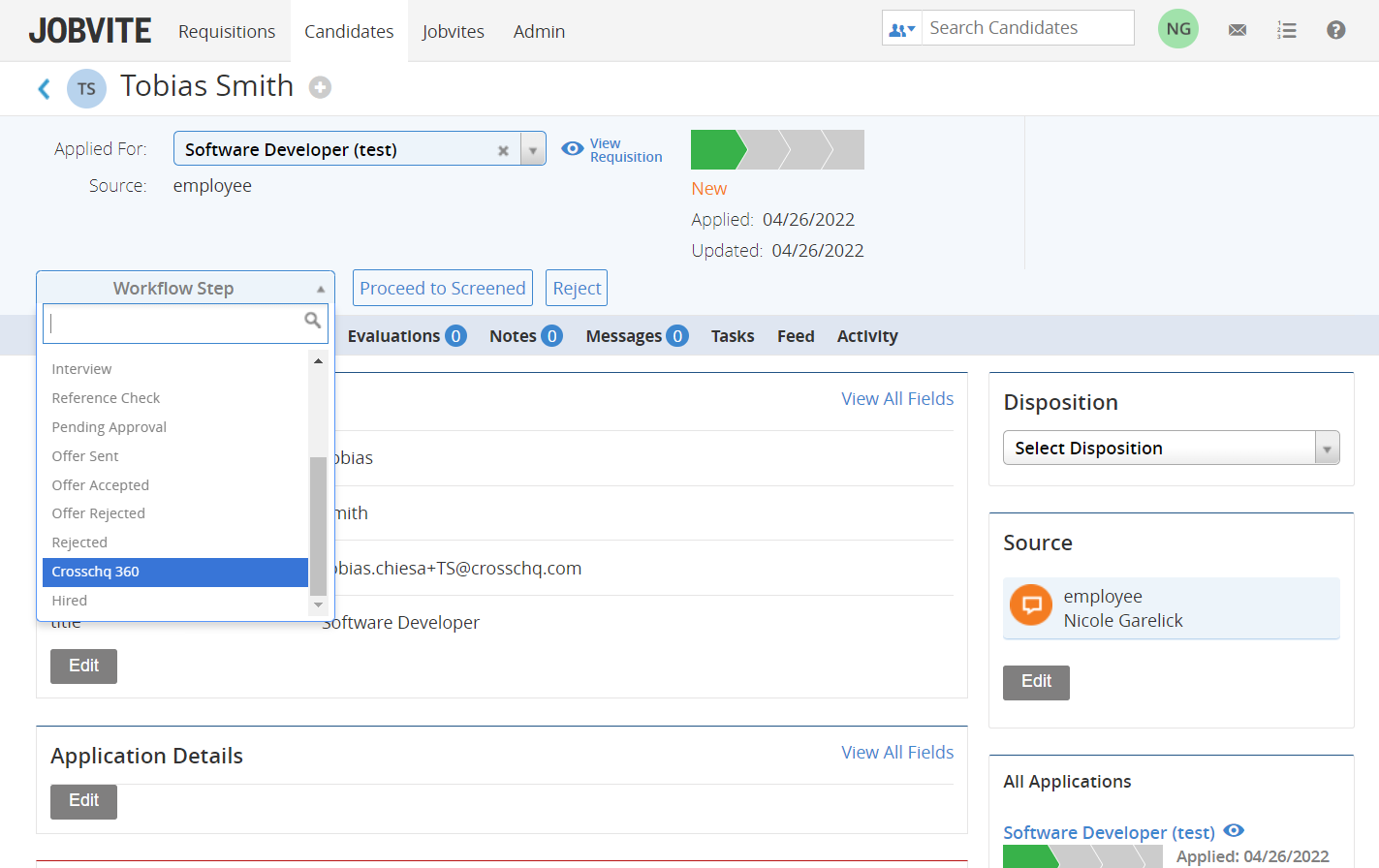 Screenshot of Jobvite and Crosshcq integration