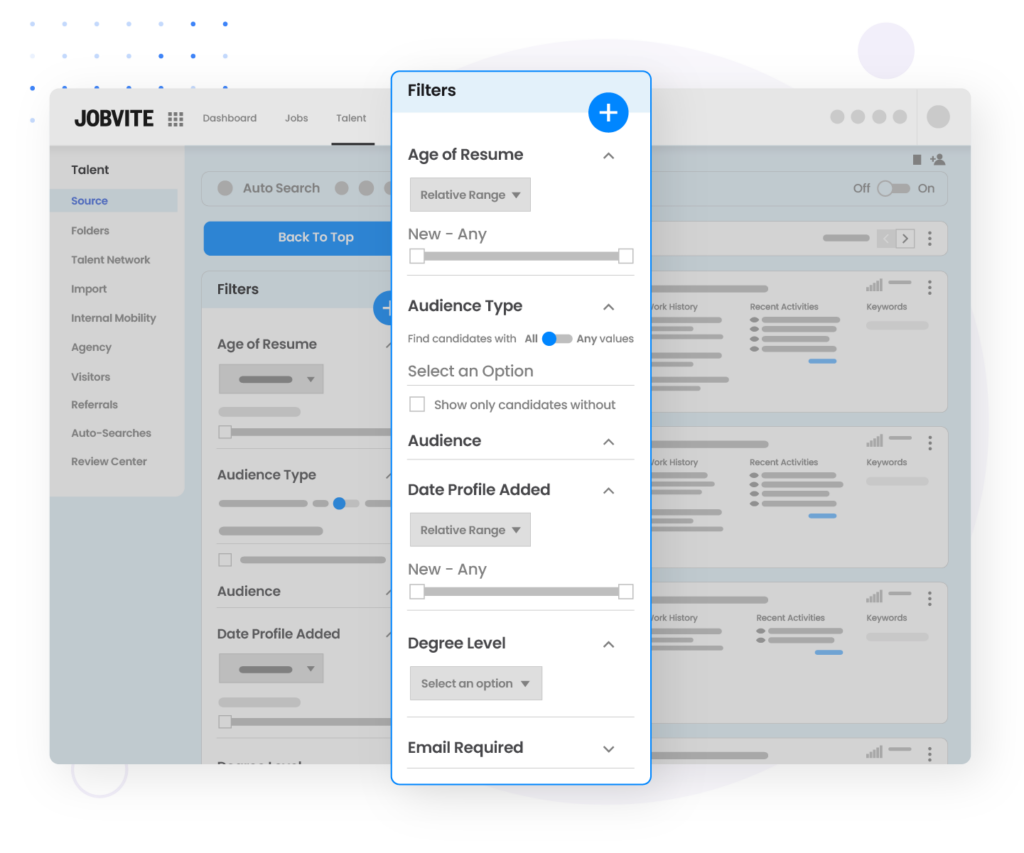 Filters in the Jobvite Recruitment Marketing dashboard