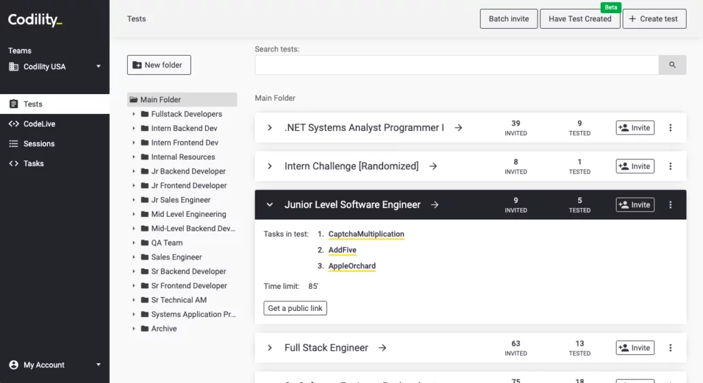 Codility and Jobvite integration screenshot