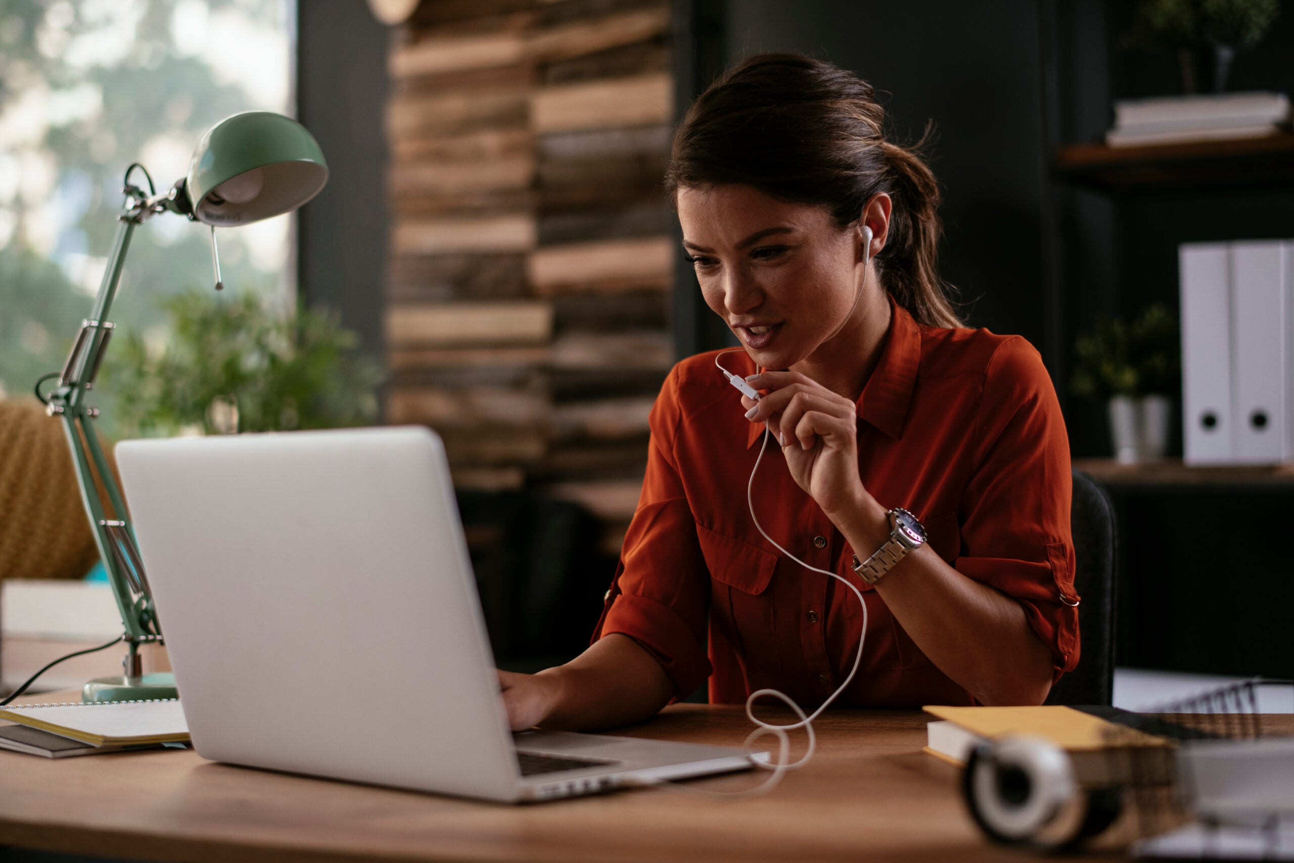 Businesswoman is having a video call on laptop.