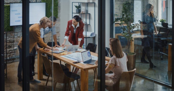 Group of people working together in a conference room