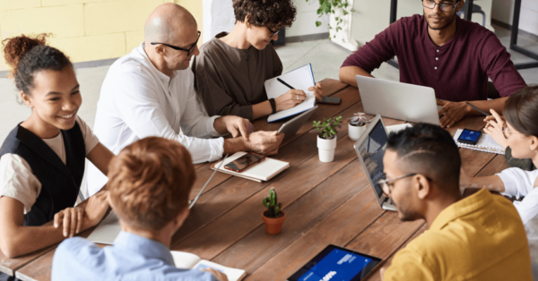 business team meets discusses work