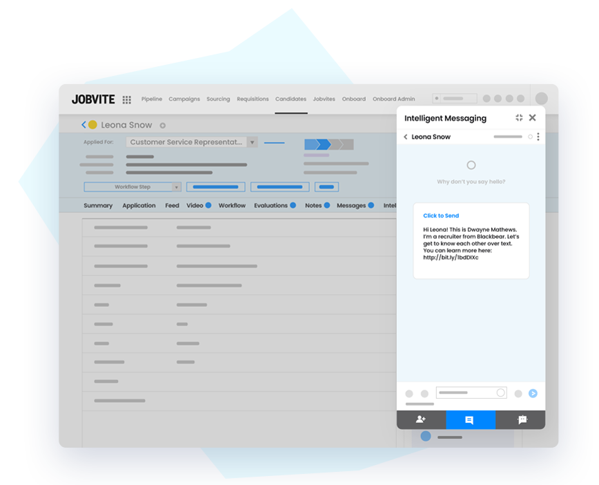 A screenshot of Intelligent Messaging using Jobvite’s text recruiting software