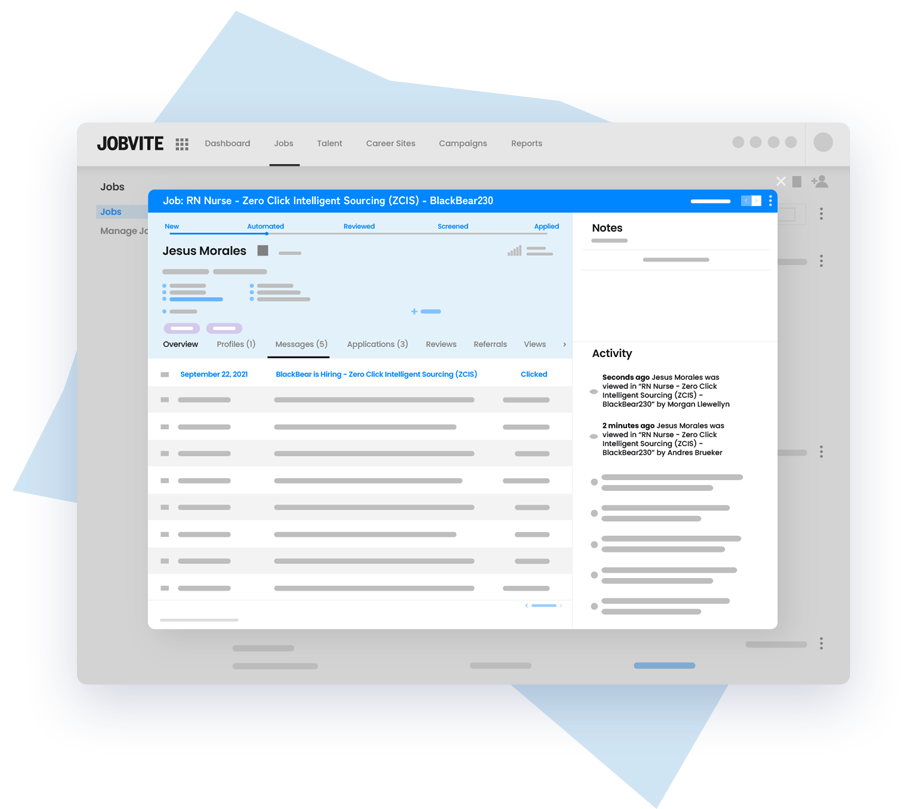 A screenshot illustrating candidate tracking using Jobvite’s text recruiting software