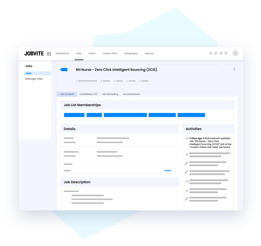 A screenshot of job activity tracking using Jobvite’s text recruiting software
